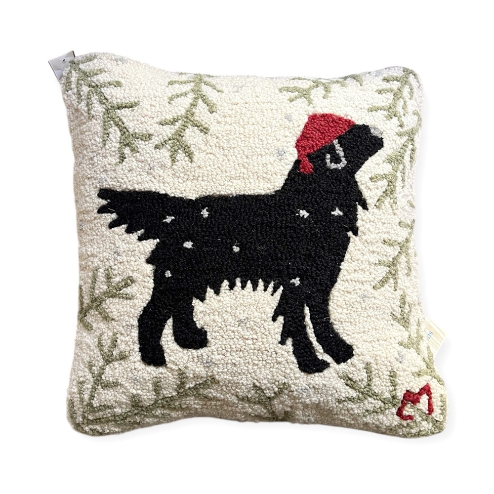 NWT Sundance Dog Christmas Pillow, 18” x 18,” MSRP $118